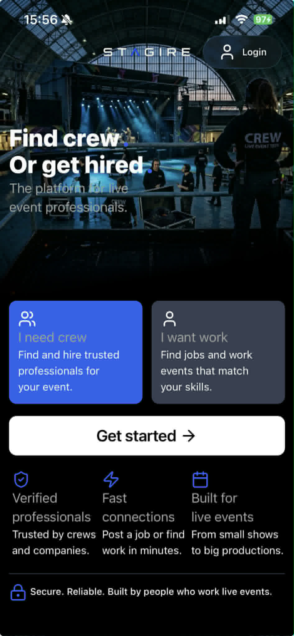 Stagire app landing screen